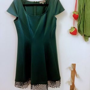 Donna Ricco Green Scoop Neck Cap Sleeves Fit & Flare Scuba Cocktail Dress Sz 14